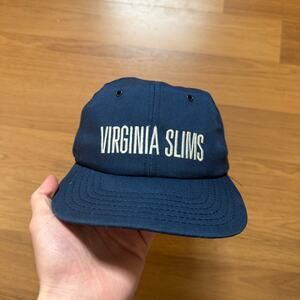 Vintage 90's Virginia Slims Cigarettes Navy Blue Snapback Hat Cap VTG Retro Cigs